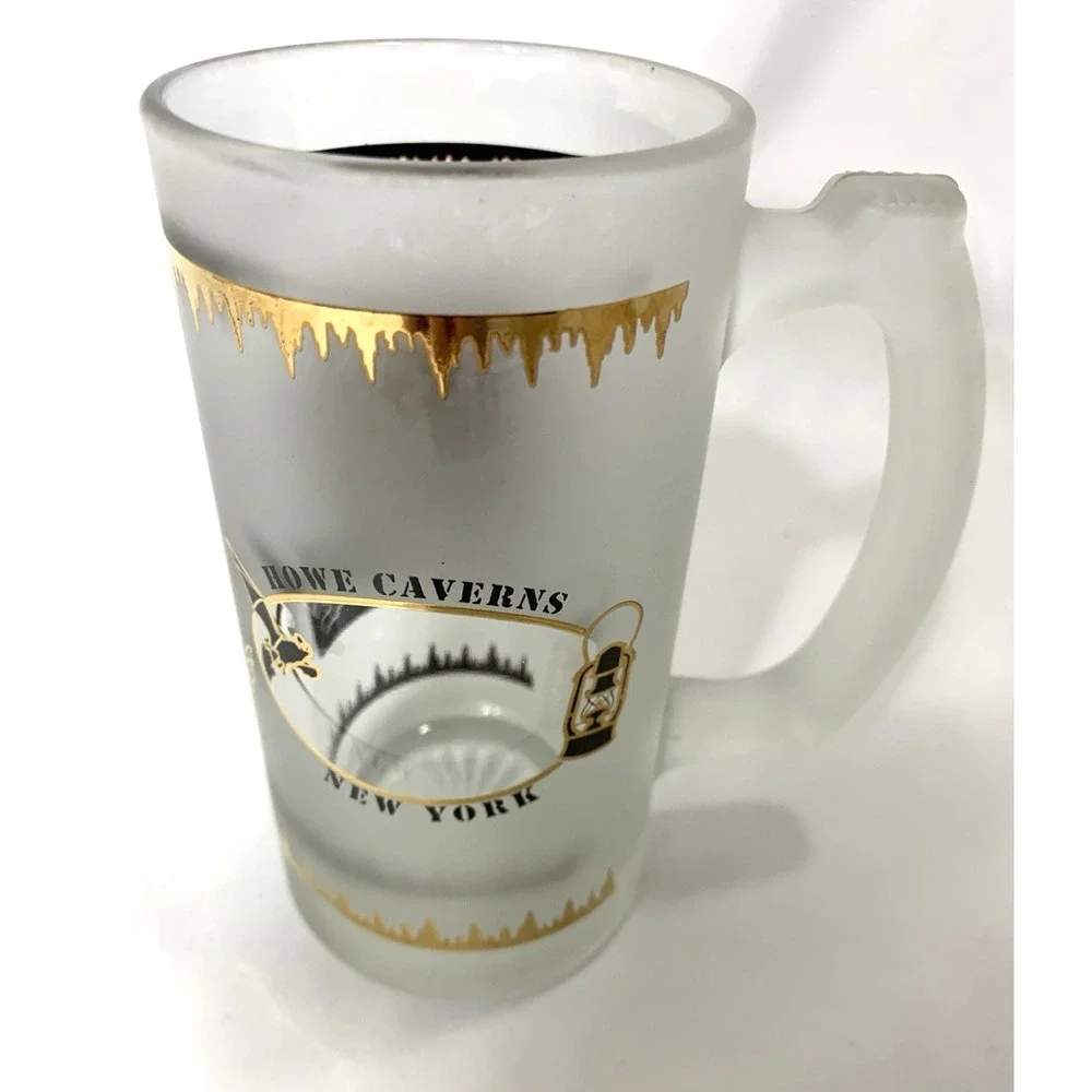 Howe‎ Caverns New York Souvenir Beer Mug Frosted Glass Painted See Thru Window